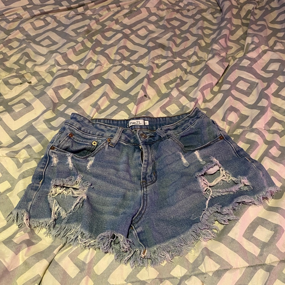 Ripped Blue Denim Shorts